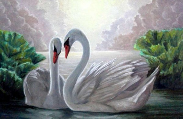 Лебеди живопись