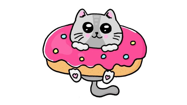 Котик в пончике рисунок