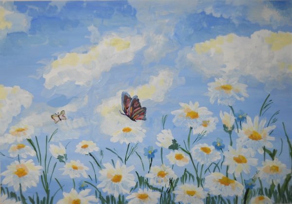 Поле ромашек нарисовать