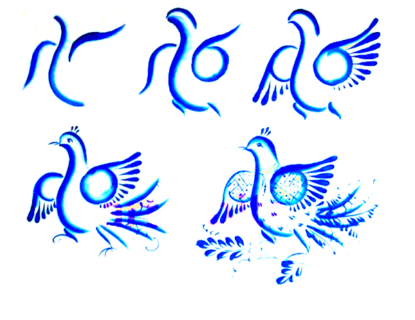 Гжельская роспись птица