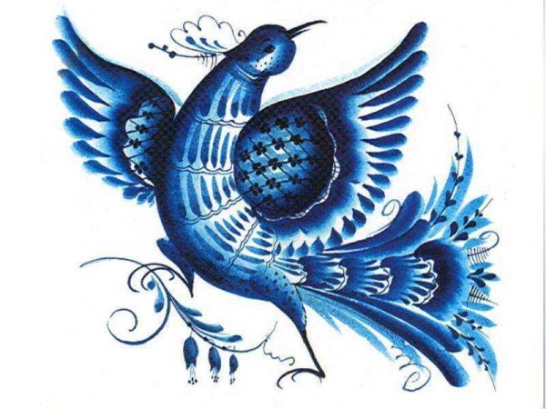 Поэтапное рисование птицы Гжель