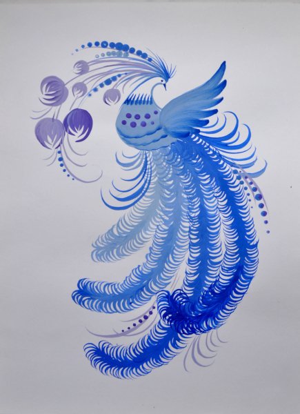 Роспись птицы в гжельской росписи