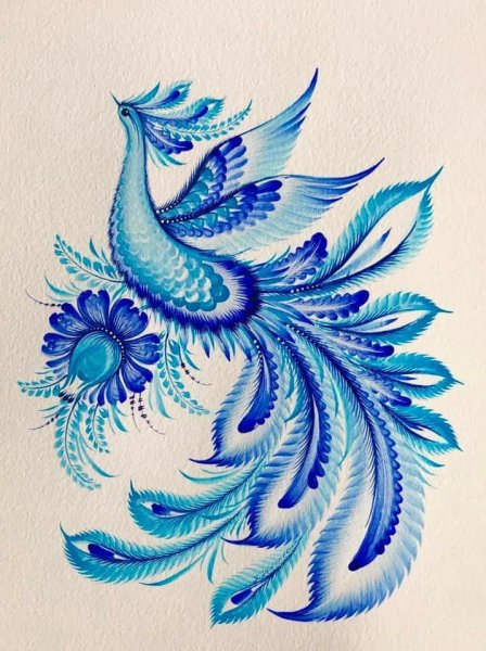 Гжельская роспись синяя птица