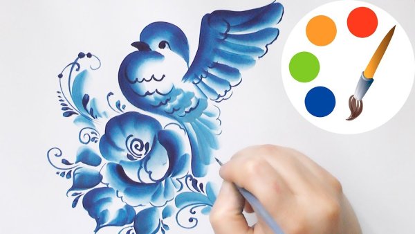 Рисование гжельской птицы