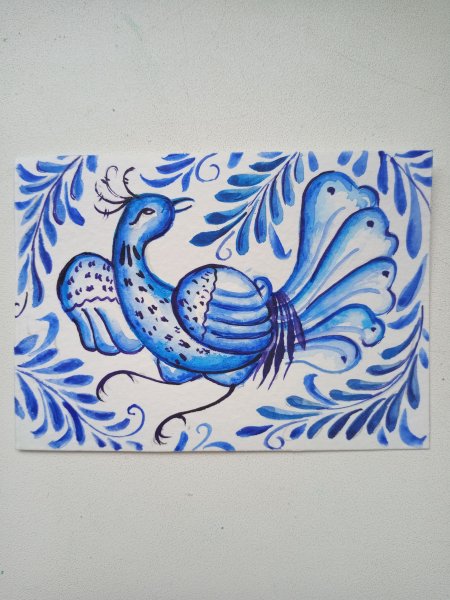 Птичка Гжель пошагово