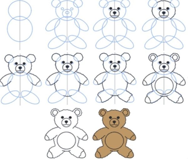 Этапы рисования медведя