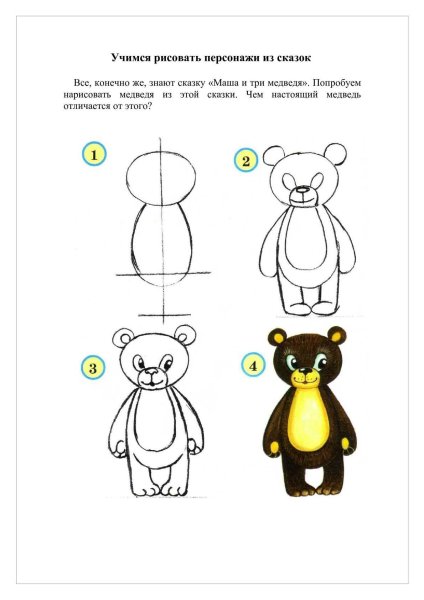 Поэтапное рисование медвежонка