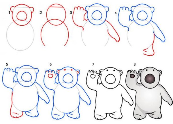 Поэтапное рисование мишки