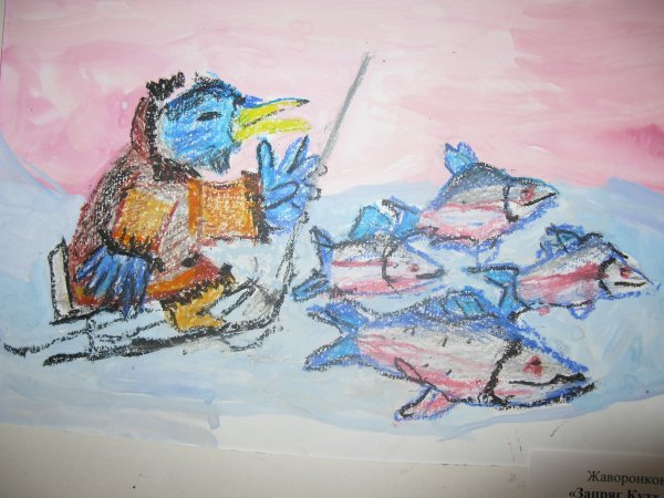 Зимний пейзаж детские рисунки