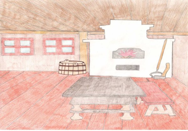 Внутреннее убранство русской избы рисунки