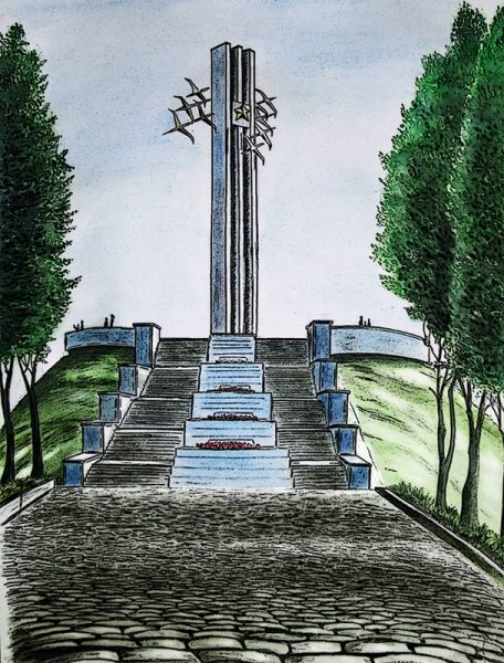 Парк Победы Журавли Саратов акварель