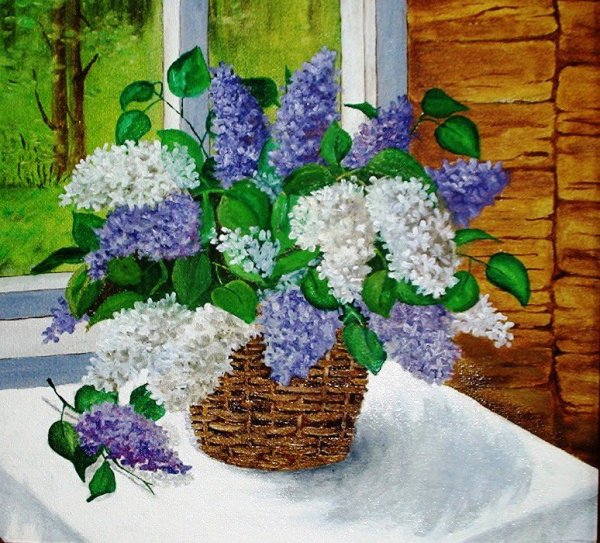 Вышивка крестом белая сирень