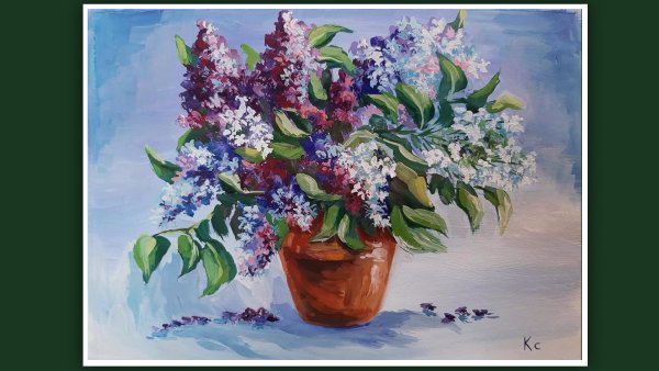 Сирень в вазе гуашью