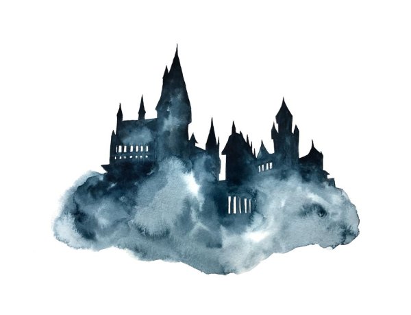 Гарри Поттер замок Хогвартс акварель