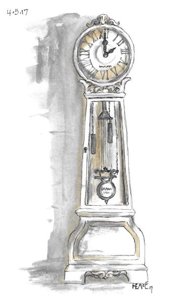 Старинные часы акварель