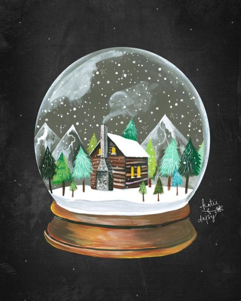 Снежный шар акварель