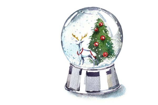 Стеклянный шар со снегом акварелью