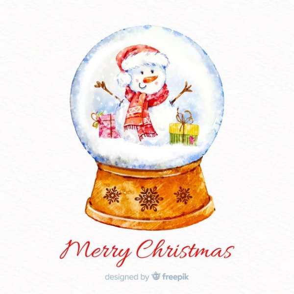 Новогодний снежный шар акварелью