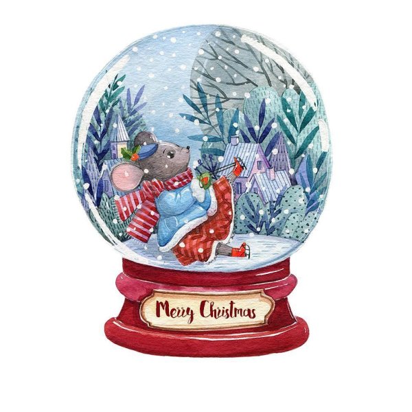 Снежный шар акварель