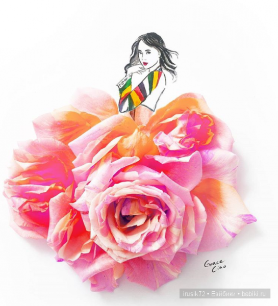 Нарисованная девушка в цветах