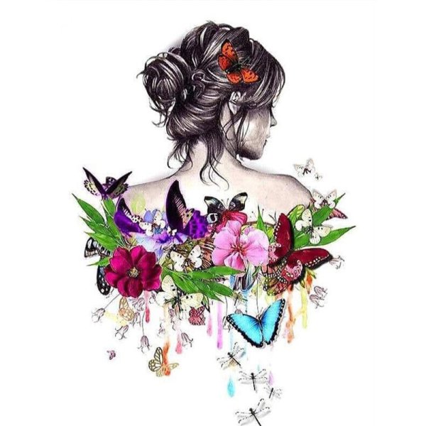 Нарисованная девушка с цветами