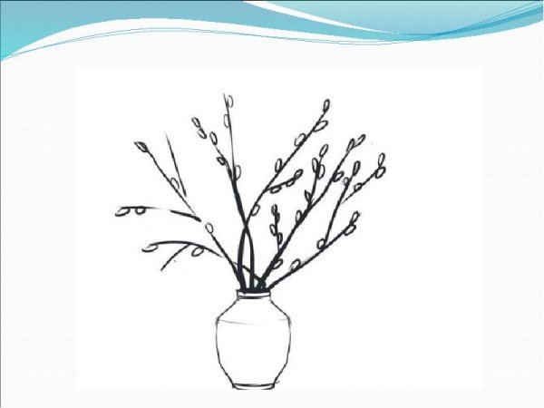 Ветка вербы акварель