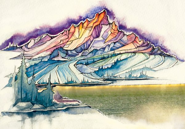 Горный пейзаж в графике