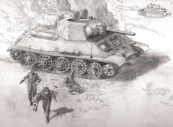 Т-34 рисунок карандашом