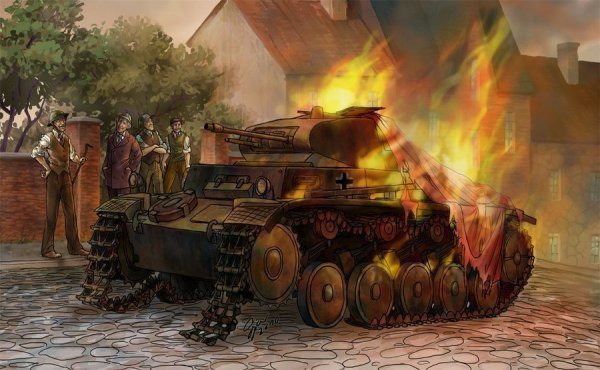 Горящий немецкий танк
