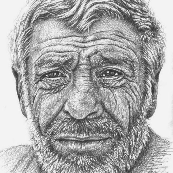 Портрет пожилого человека карандашом