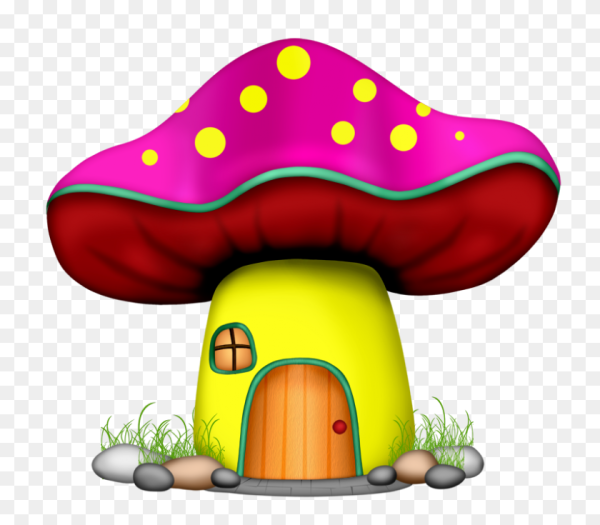 Разноцветные домик гриб на прозрачном фоне