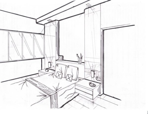 Дизайнерский проект комнаты карандашом