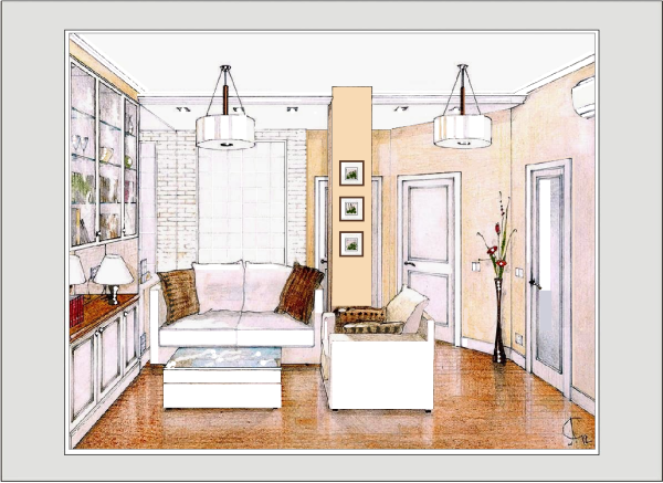 Эскиз интерьера жилого помещения