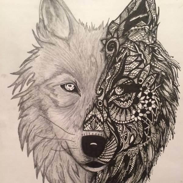 Тату эскизы волк необычный