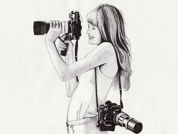 Нарисованная девушка с фотоаппаратом