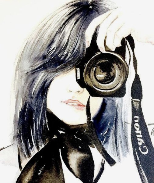 Нарисованная девушка с фотоаппаратом