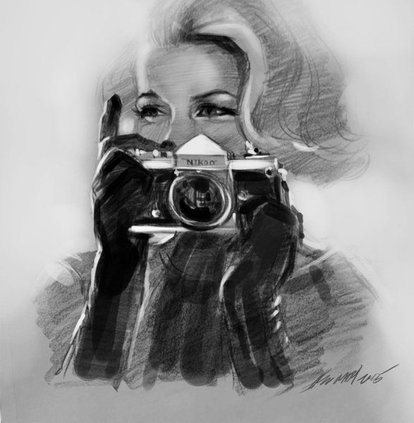 Картина девушка с фотоаппаратом