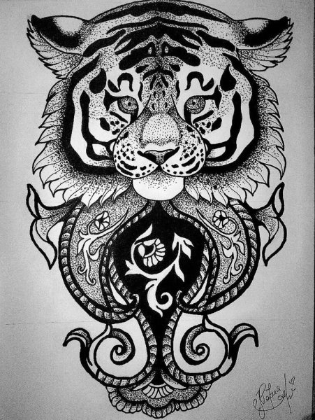 Тигр черной ручкой