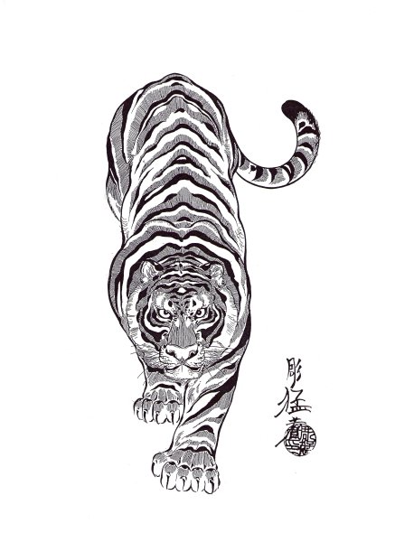 Тигр тату эскиз черно белый