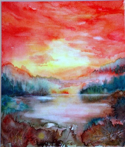 Равнинный пейзаж акварель