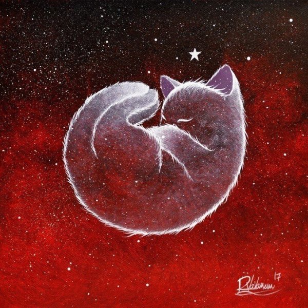 Котенок спит в клубочек арт