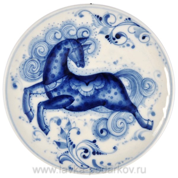 Гжель тарелка конь