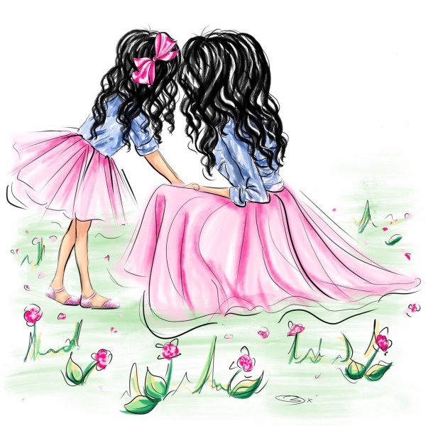 Мама и дочка рисунок