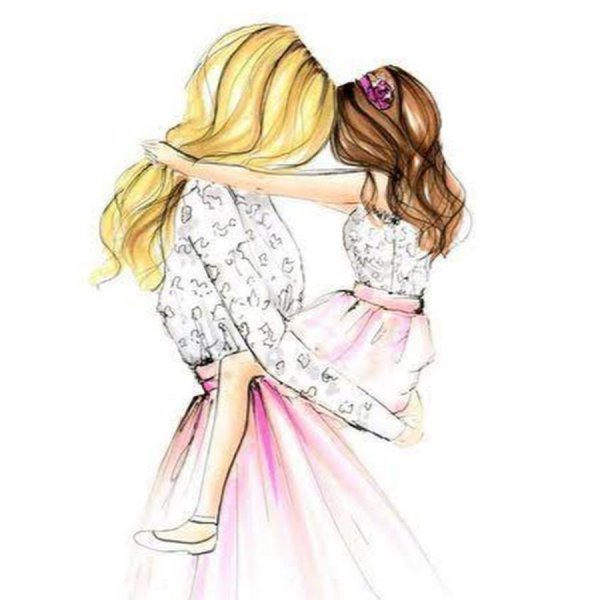 Мама с дочкой акварель