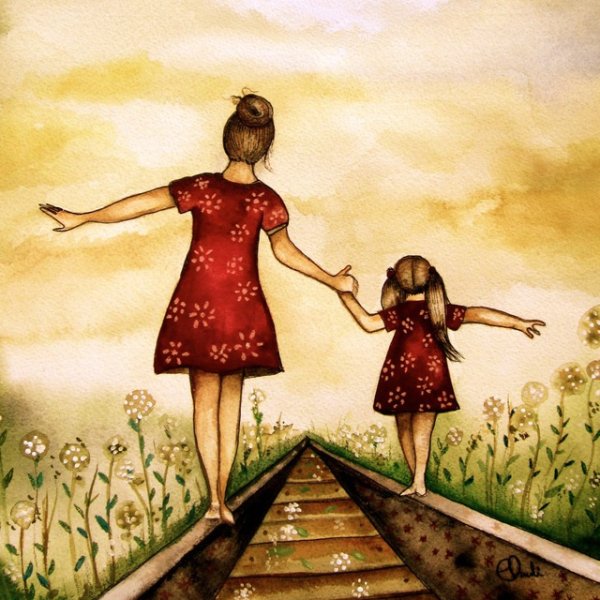 Мама и дочка рисунок