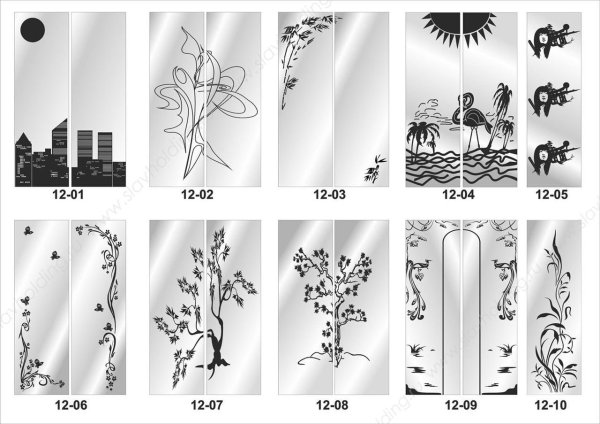 Эскизы пескоструйных рисунков для шкафов купе