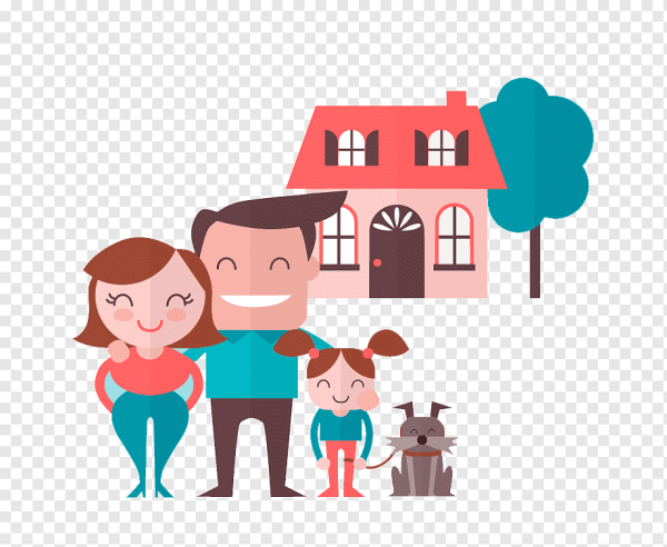 Мультяшный домик с семьей