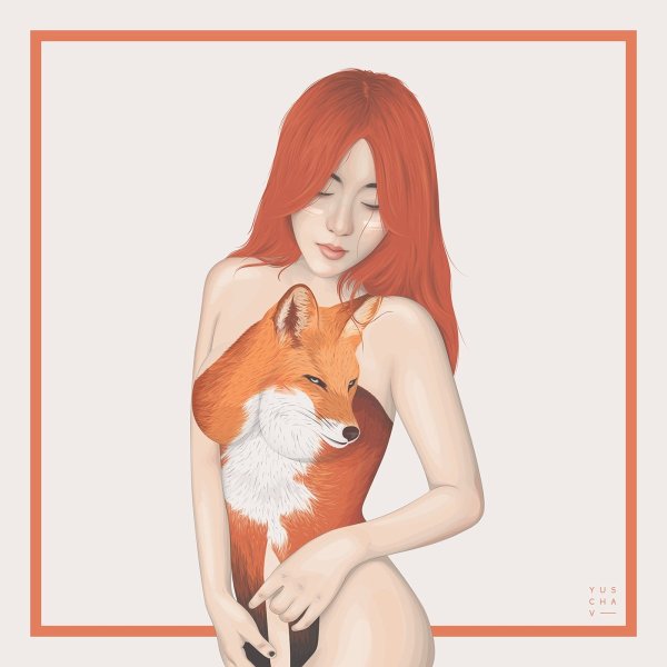 Нарисованная девушка лиса