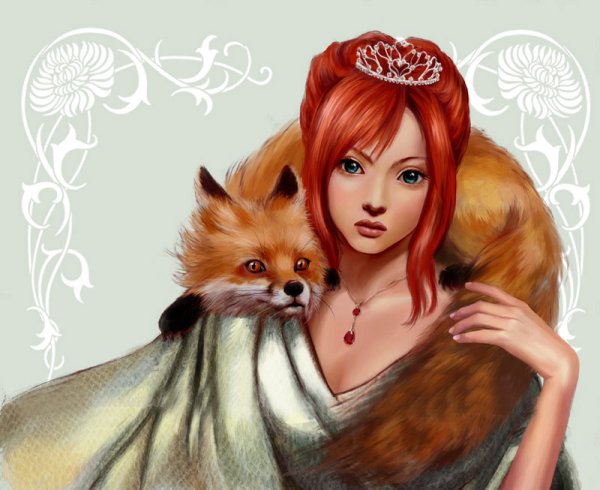 Рыжая девушка с лисой