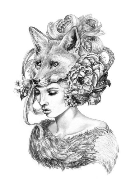 Тату лиса для женщин эскиз